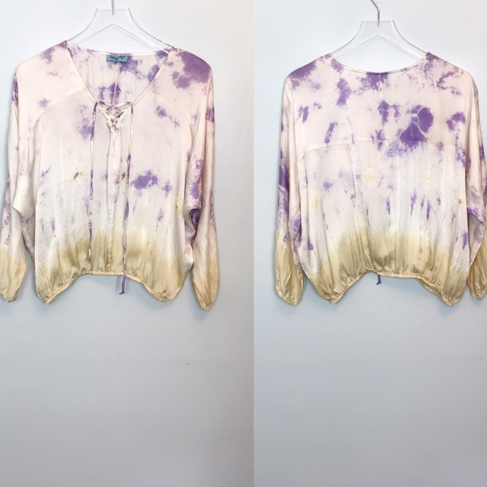 Letarte 100% Silk Tie Dye Handmade Gathered Hem XS